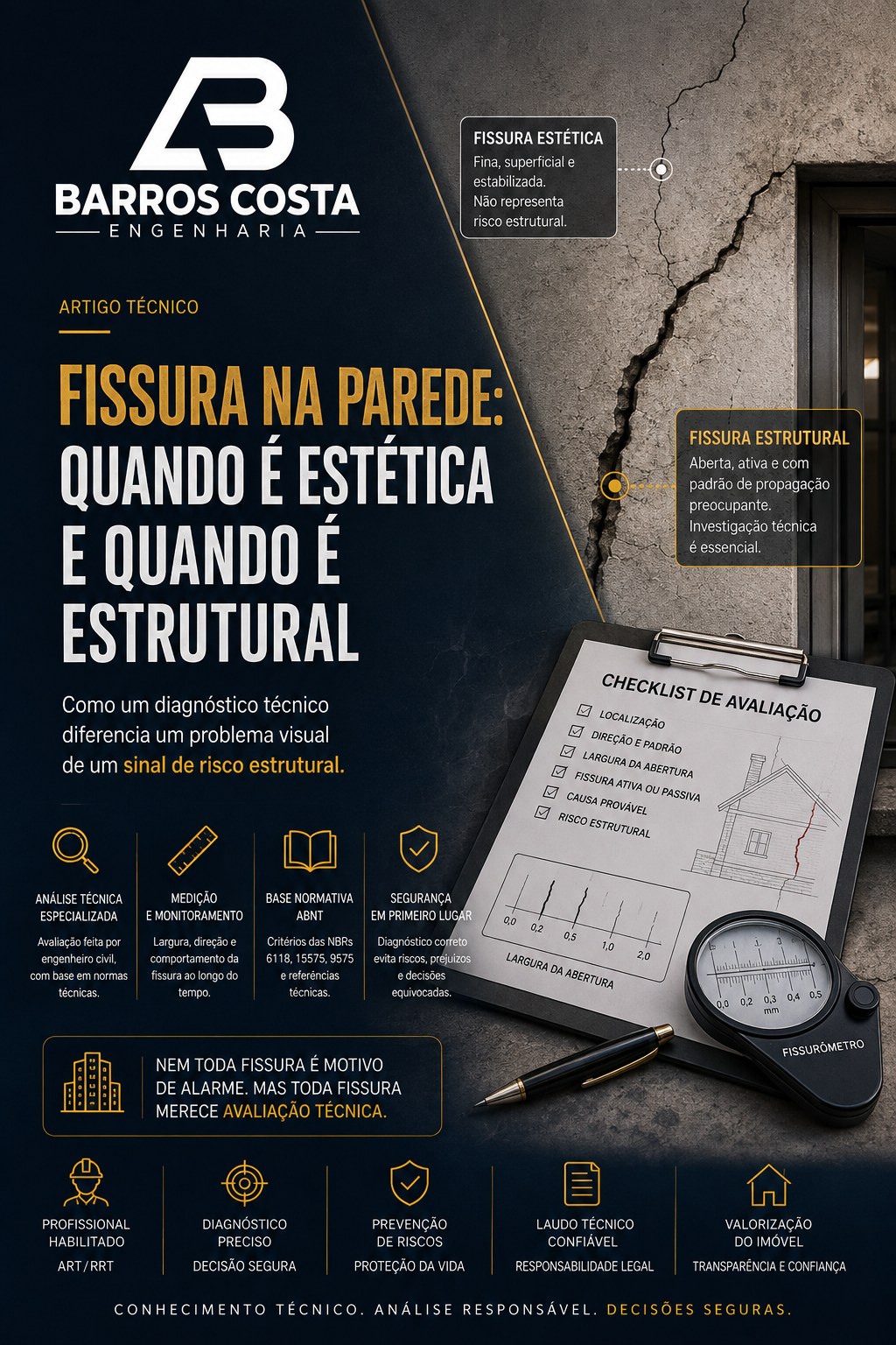 Capa do artigo: Fissura na parede — quando é estética e quando é estrutural
